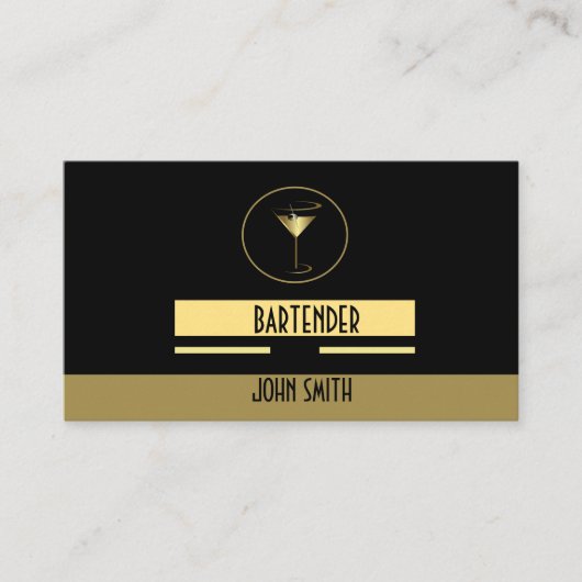 Carte De Visite Barman simple chic de logo d'or (Devant)