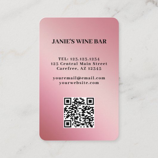 Carte De Visite Barre à vin QR Code scannable rose (Dos)