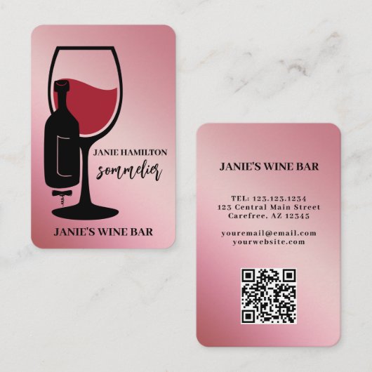 Carte De Visite Barre à vin QR Code scannable rose (Devant / Derrière)