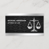 Carte De Visite Barre d'avocats Black Damask Silver Justice Scale  (Devant)
