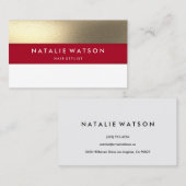 Carte De Visite Barre rouge 2 élégants modernes d'or rugueux chic (Devant / Derrière)