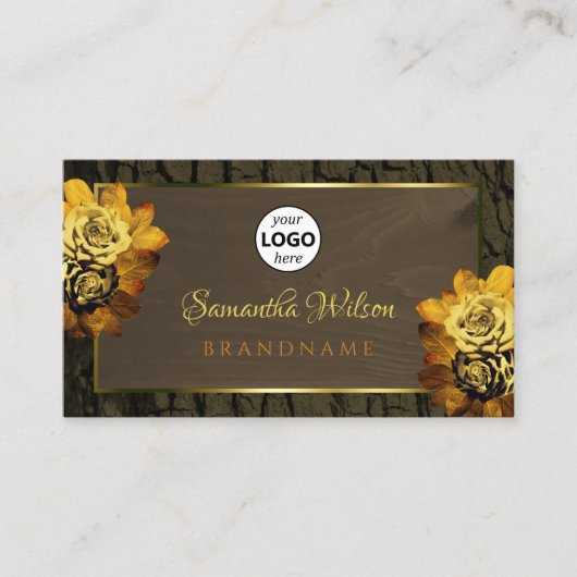 Carte De Visite Barre rustique en bois foncé Brown avec logo (Devant)