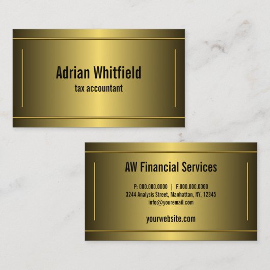 Carte De Visite Bars encadrés en or classique Comptable horizontal (Devant / Derrière)