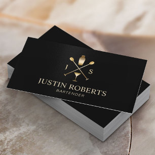 Carte De Visite Bartender Bar Club Modern Black & Gold