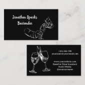 Carte De Visite Bartender Bar Club Moderne Noir & Blanc (Devant / Derrière)