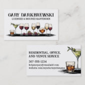 Carte De Visite bartender boissons vin martini brandy lunettes (Devant / Derrière)