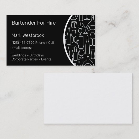 Carte De Visite Bartender for Hire Modern (Devant / Derrière)