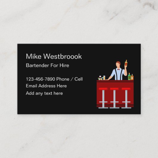 Carte De Visite Bartender For Hire Modern Design (Devant)