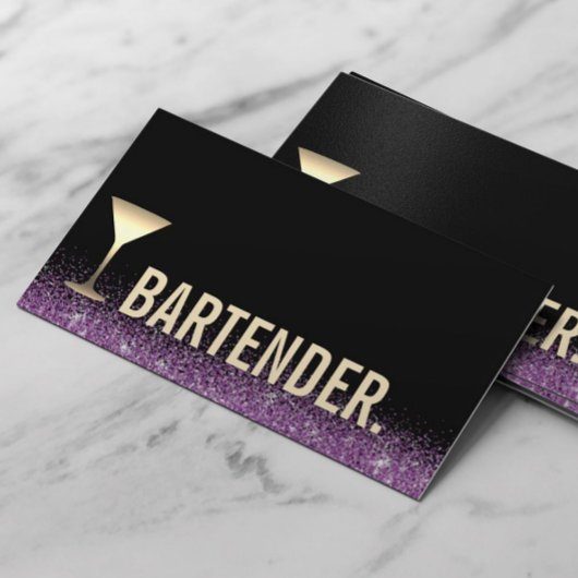 Carte De Visite Bartender Gold Vin Verre moderne Noir pourpre