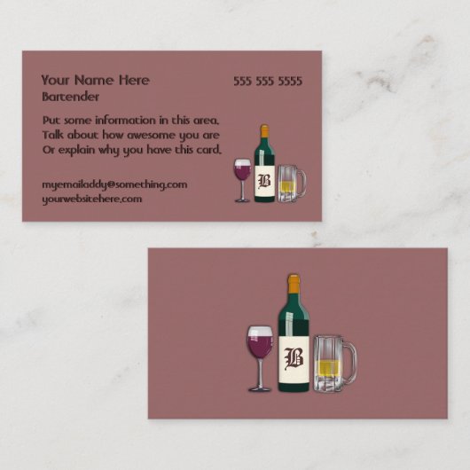 Carte De Visite Bartender Mauve (Devant / Derrière)