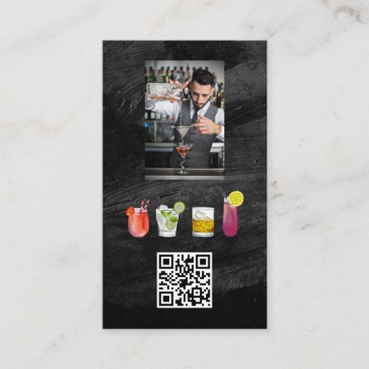 Carte De Visite Bartender Mixage de boissons | Code QR (Devant)