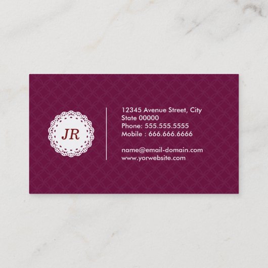 Carte De Visite Bartender - Moderne Monogramme violet (Dos)