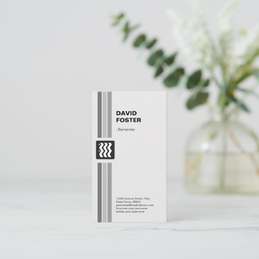 Carte De Visite Bartender - Noir Blanc Moderne (Debout devant)