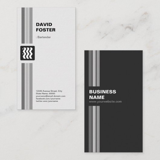 Carte De Visite Bartender - Noir Blanc Moderne (Devant / Derrière)