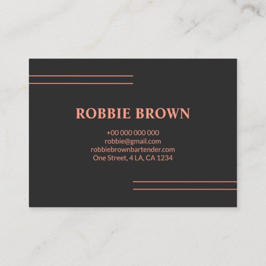 Carte De Visite Bartender noir rose simple Typographie (Dos)