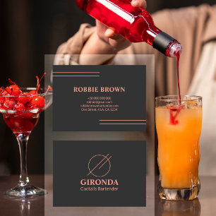 Carte De Visite Bartender noir rose simple Typographie