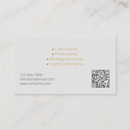 Carte De Visite Bartender professionnel élégant (Dos)