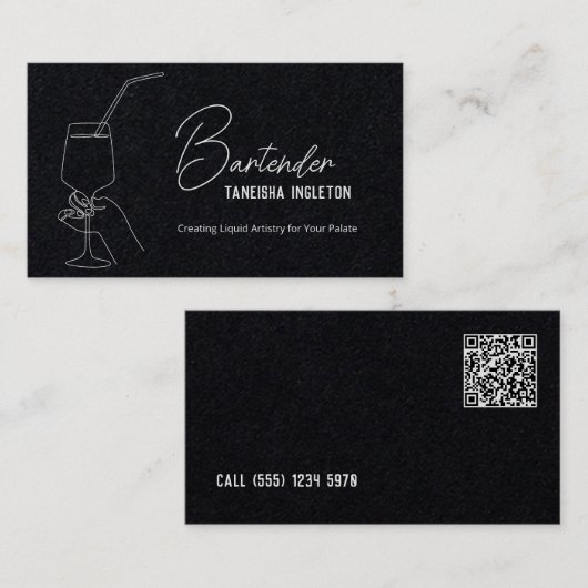 Carte De Visite Bartender professionnel personnalisé QR Premium (Devant / Derrière)