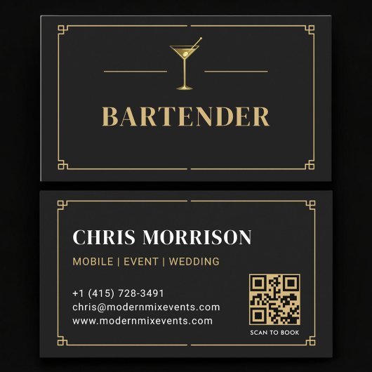 Carte De Visite Bartender QR Code Professional
