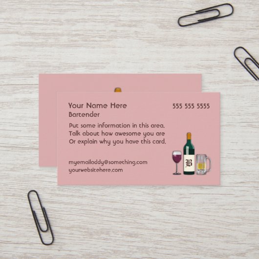 Carte De Visite Bartender rose (Devant/Arrière en situation)