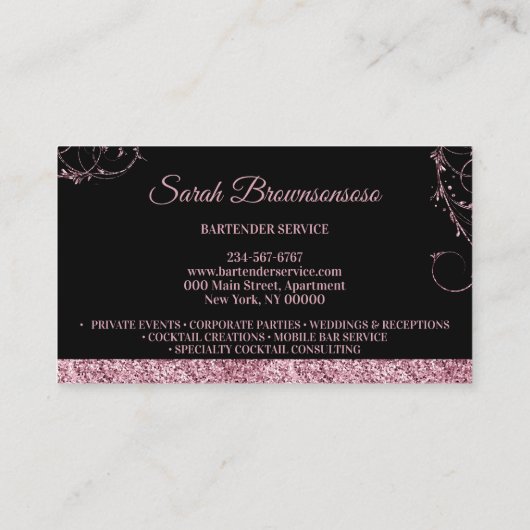 Carte De Visite Bartender rose brillant noir (Dos)