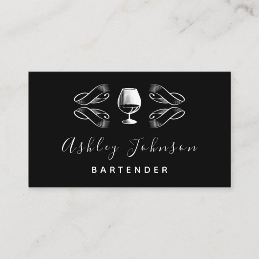 Carte De Visite Bartender Sommelier Cocktail tropical noir et blan (Devant)
