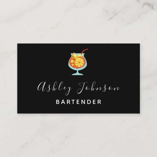 Carte De Visite Bartender Sommelier Cocktail Tropical Plutôt Noir (Devant)