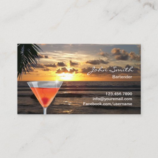 Carte De Visite Bartender Tropical Sunset Beach Cocktail (Devant)