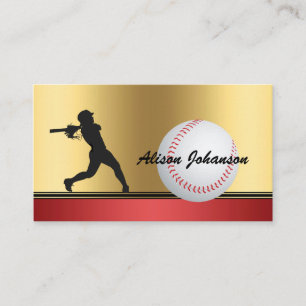 Carte De Visite Baseball accent avec silhouette féminine Baseball 