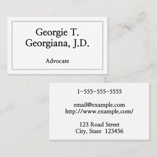 Carte de visite Basic & Plain Advocate (Devant / Derrière)
