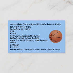 Carte De Visite Basket-ball, nom d'école (personnalisez avec