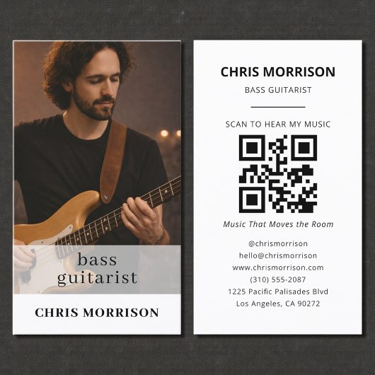 Carte De Visite Bass Guitarist Musician QR Code Photo