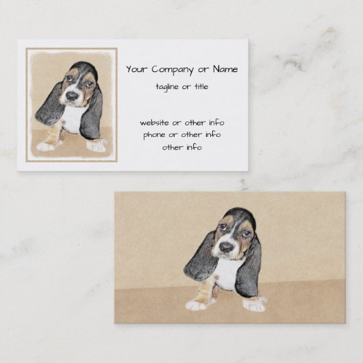 Carte De Visite Basset Hound Peinture Chiot - Art Chien original (Devant / Derrière)