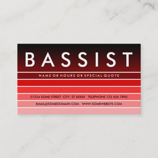 Carte De Visite BASSISTE à nuance rouge (Devant)