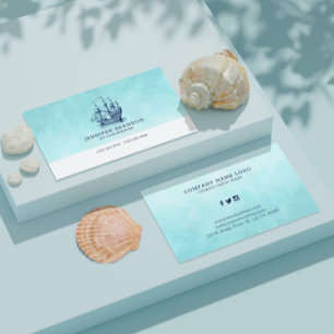 Carte De Visite Bateau à voile vintage bleu foncé