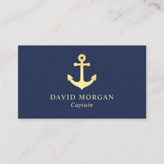 Carte De Visite Bateau Capitaine Ancre Logo Marine Et Or (Devant)