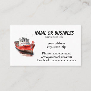 Carte De Visite Bateau de pêche rouge