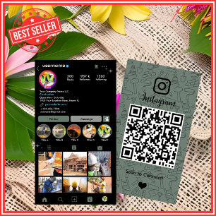 Carte De Visite Bâtiment Construction Instagram Sage Green QR Code