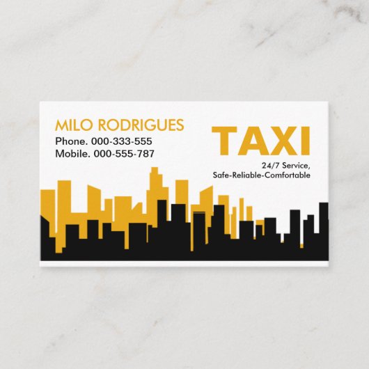 Carte De Visite Bâtiment Jaune Creative Silhouette Taxi (Devant)