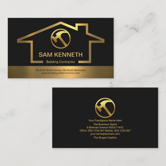 Carte De Visite Bâtiment Or Cadre Handyman Construction Builder (Devant / Derrière)