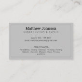 Carte De Visite Bâtiment Professionnel Moderne Gris  (Dos)