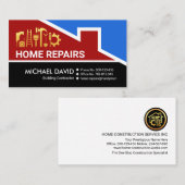 Carte De Visite Bâtiment Red Roof Gold Outils de construction (Devant / Derrière)