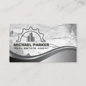 Carte De Visite Bâtiments de gratte-ciel | Arrière - plan en marbr (Devant)