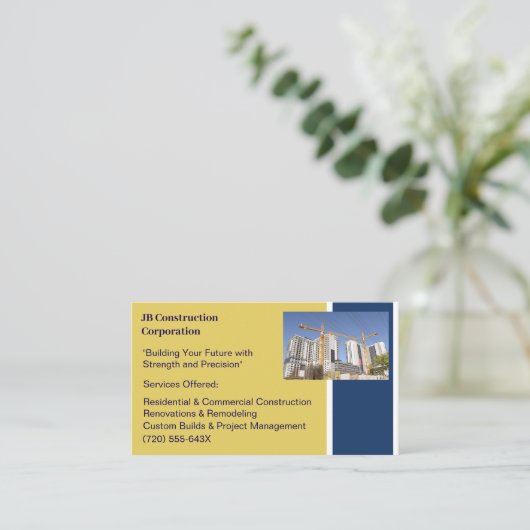 Carte De Visite Bâtiments Entrepreneur Bâtiment Grue de constructi (Debout devant)