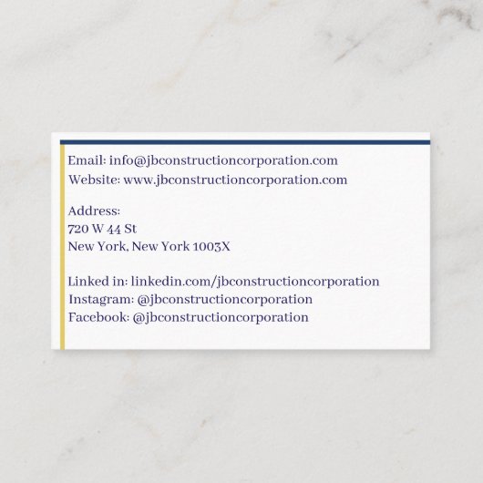 Carte De Visite Bâtiments Entrepreneur Bâtiment Grue de constructi (Dos)