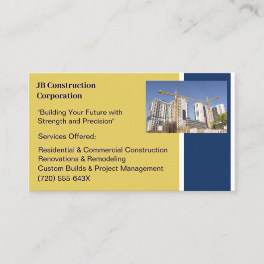 Carte De Visite Bâtiments Entrepreneur Bâtiment Grue de constructi (Devant)