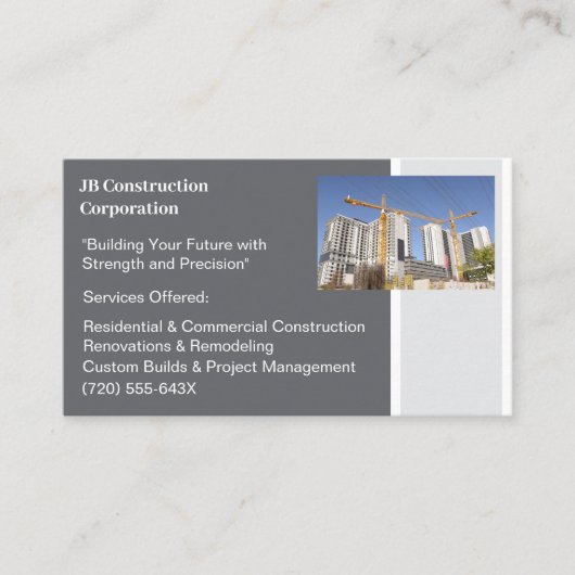 Carte De Visite Bâtiments Entrepreneur Bâtiment Grue de constructi (Devant)