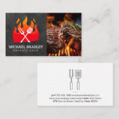 Carte De Visite BBQ Outils Flame Logo | Steaks grillés (Devant / Derrière)