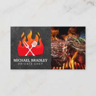 Carte De Visite BBQ Outils Flame Logo   Steaks grillés