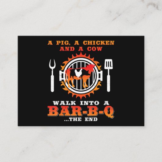 Carte De Visite BBQ| Un Cochon Et Un Poulet Se Promènent Dans Un B (Devant)